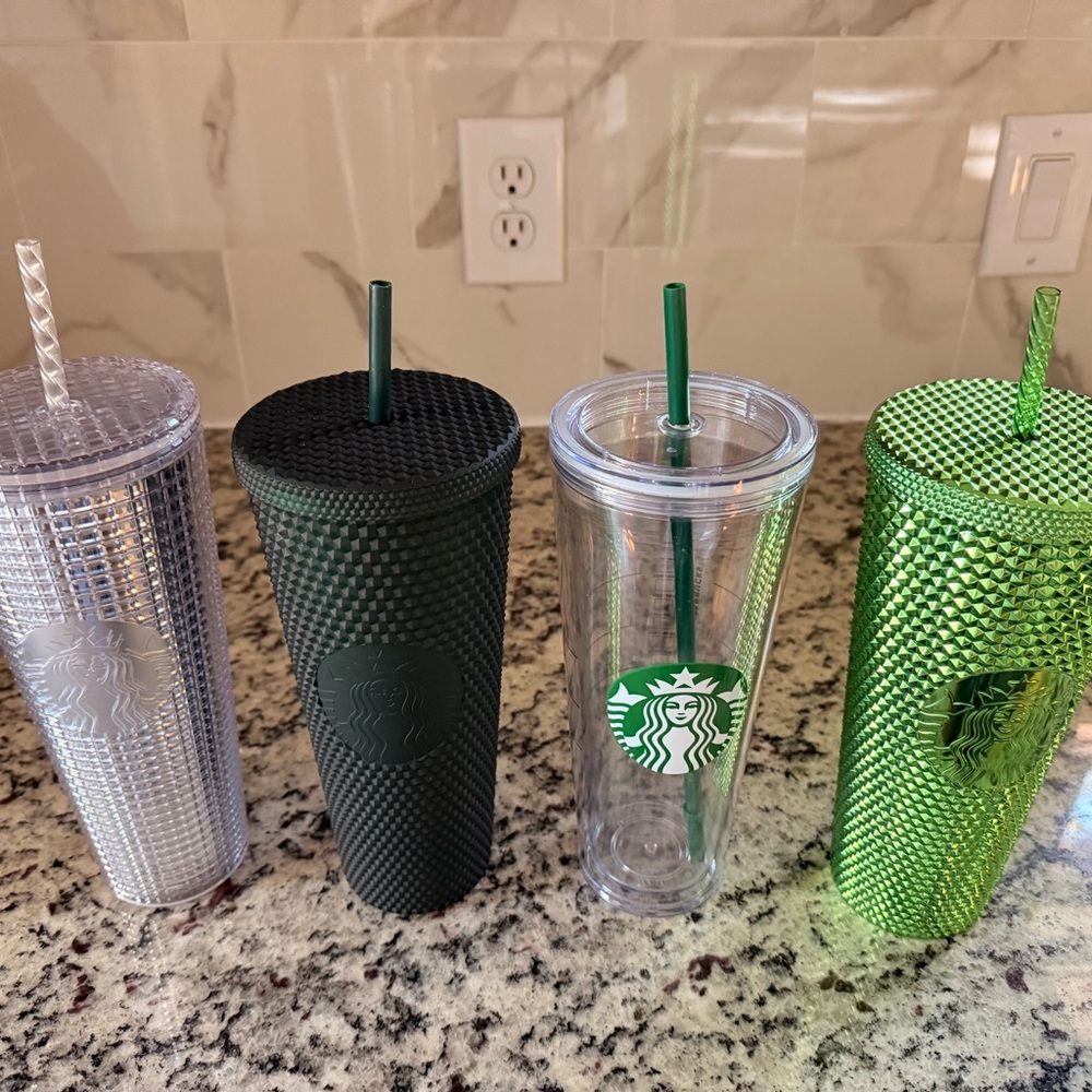 Starbucks Textured Tumblers in Silver, Dark Green, Clear, and Lime